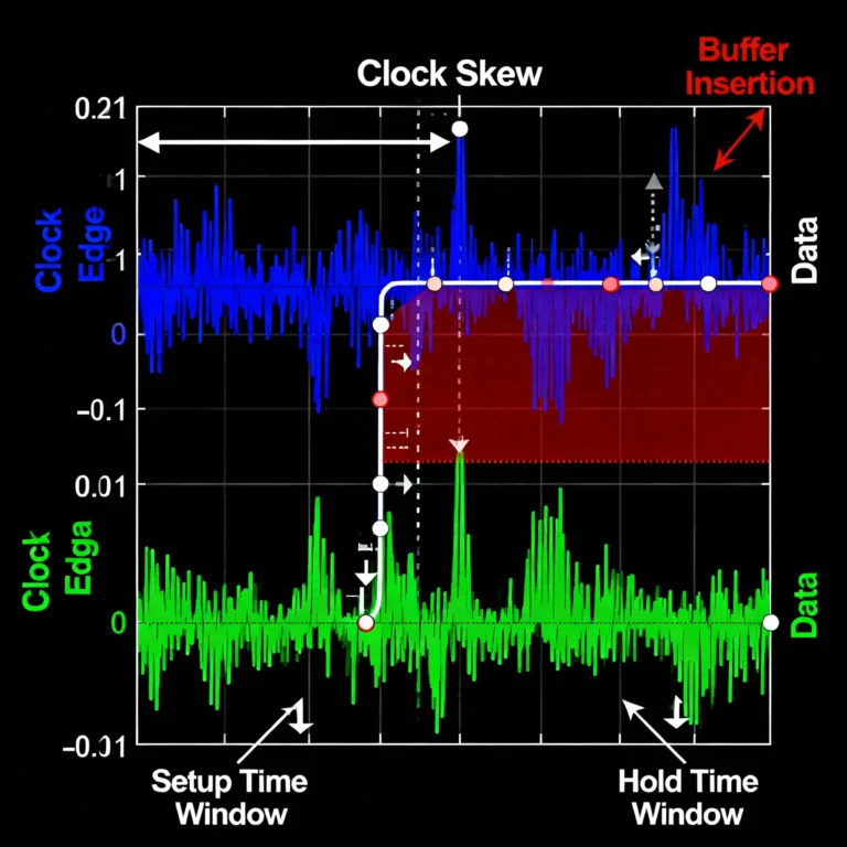 Clock tree synthesis showing buffers and balanced clock paths across standard cells