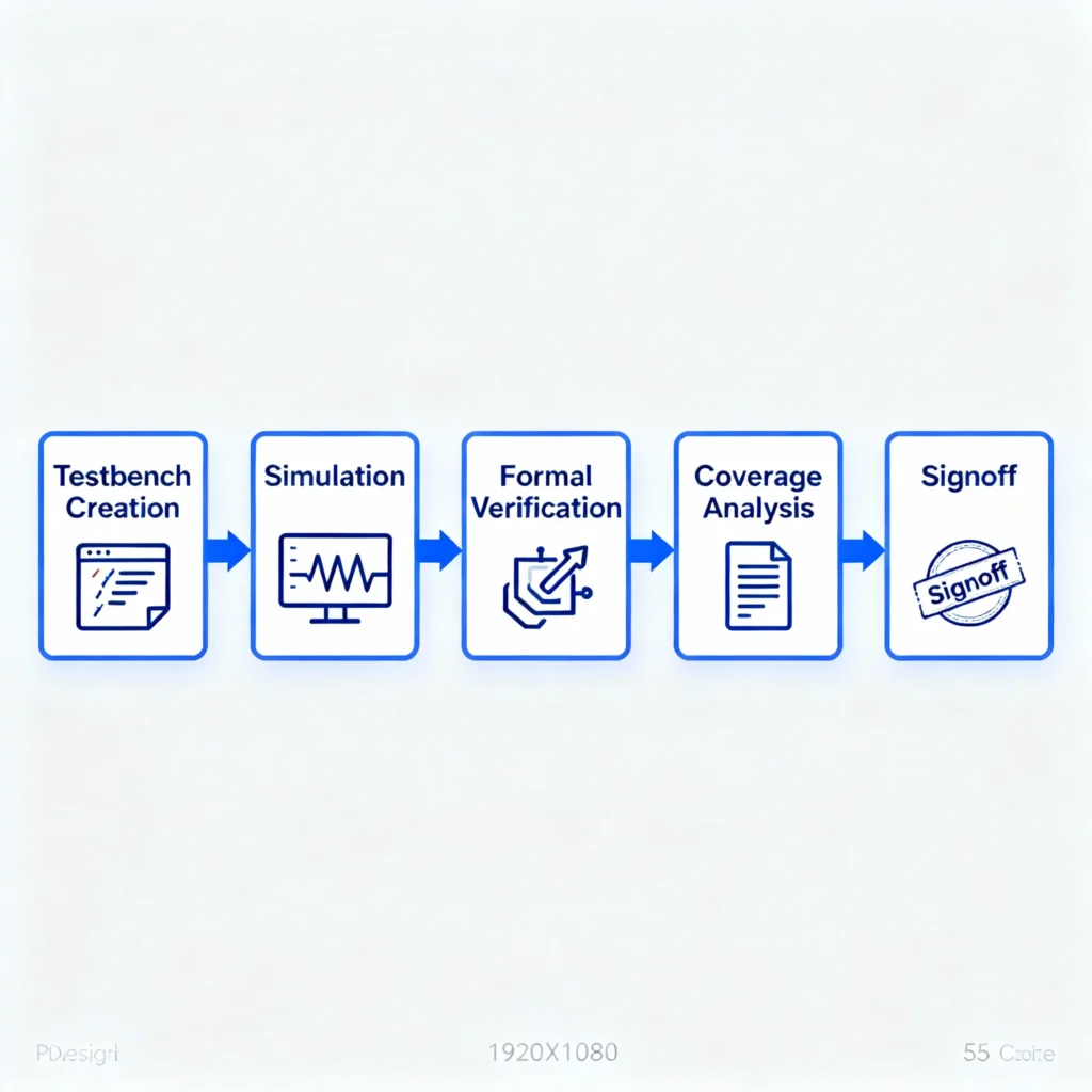 Flowchart showing verification blocks in ASIC design flow)